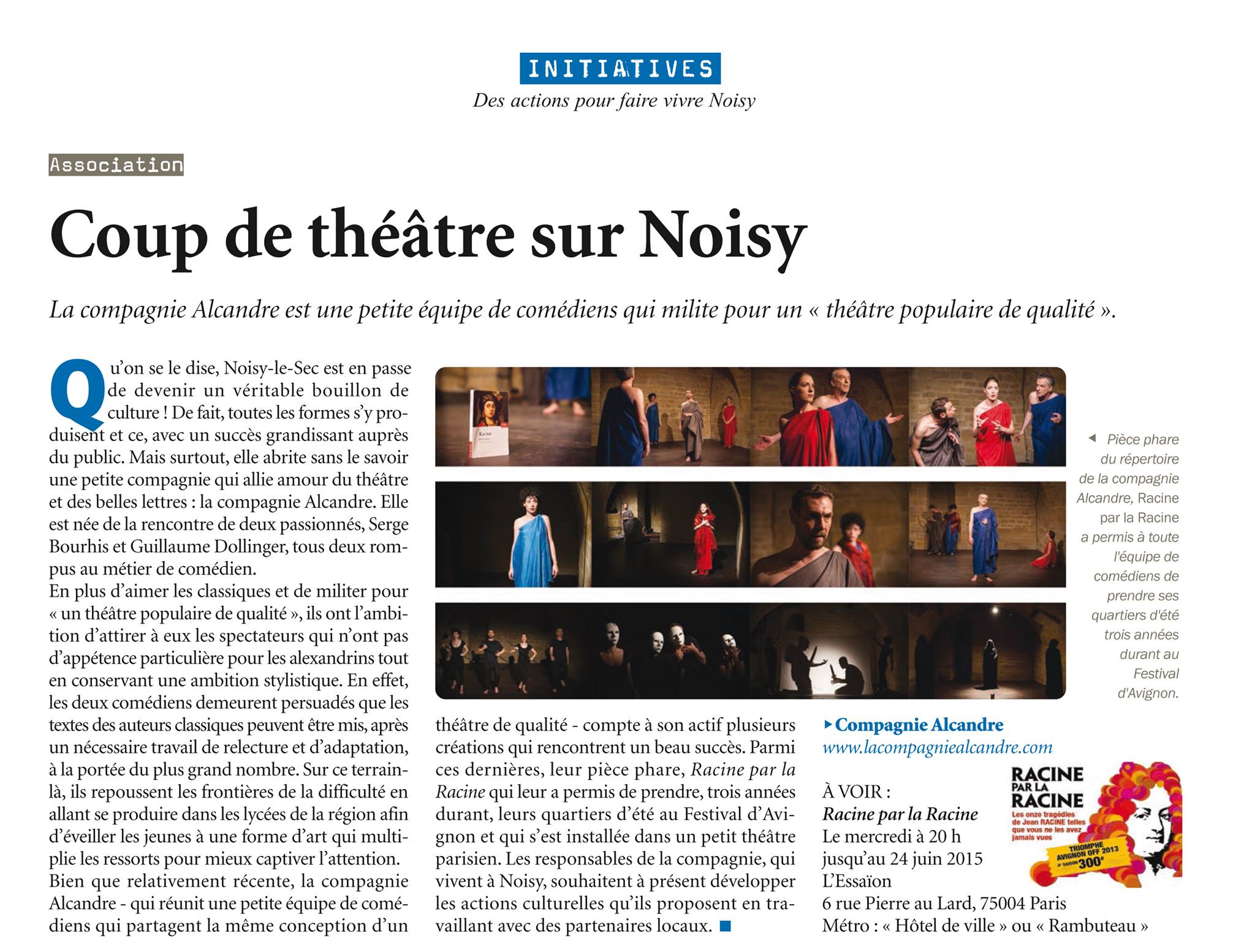 La Compagnie Alcandre mise à l’honneur par la ville de Noisy-Le-Sec